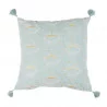 HOUSSE DE COUSSIN YEUX VELOURS AVEC POMPONS BLEU ET DORÉ