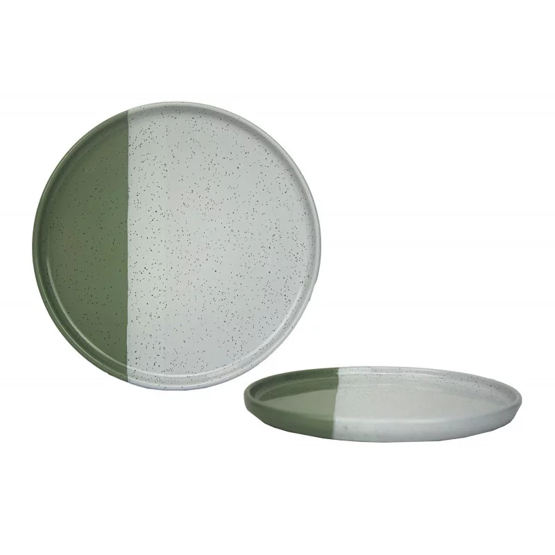 ASSIETTE PLATE GEO VERT NATUREL GRÈS D27cm