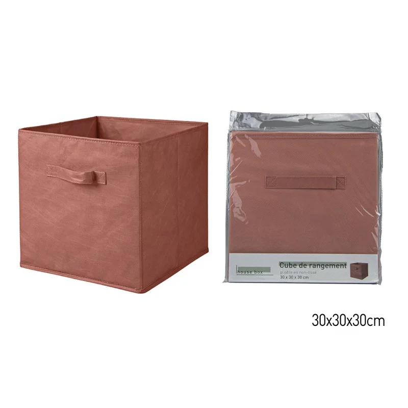 CUBE RANGEMENT INTISSÉ COULEUR ROSE TOMETTE 30x30x30cm