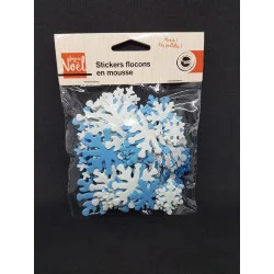 FLOCON DE NEIGE ADHÉSIF MOUSSE BLEU BLANC ET ARGENTÉ X60