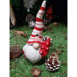 PHOTOPHORE PÈRE NOËL BONNET RAYÉ ROUGE ET BLANC H16.5cm