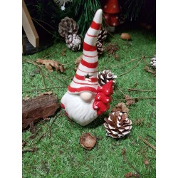 PHOTOPHORE PÈRE NOËL BONNET RAYÉ ROUGE ET BLANC H16.5cm