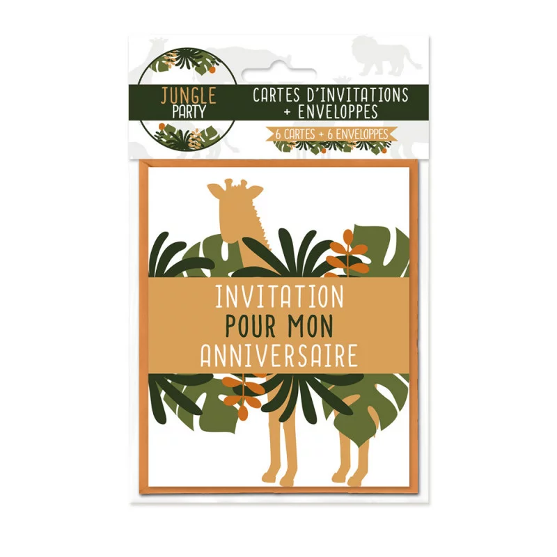 SACHET 6 INVITATIONS JUNGLE PARTY