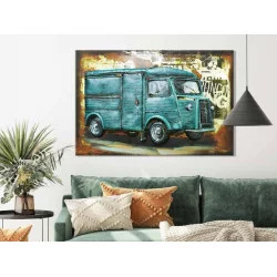 CADRE MÉTAL CAMIONETTE TAULE BLEU 80x120cm