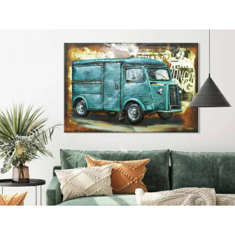 CADRE MÉTAL CAMIONETTE TAULE BLEU 80x120cm CADRE MÉTAL CAMIONETTE TAULE BLEU 80x120cm