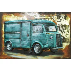CADRE MÉTAL CAMIONETTE TAULE BLEU 80x120cm