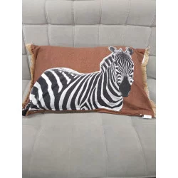 COUSSIN AVEC FRANGES ZEBRIS MARRON 40x60cm