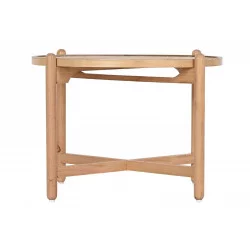 PETITE TABLE RONDE ROTIN PAULOWNIA DESSUS CANNAGE