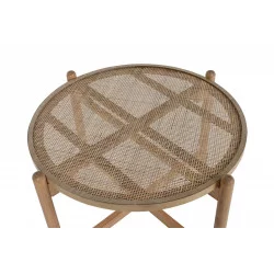 PETITE TABLE RONDE ROTIN PAULOWNIA DESSUS CANNAGE
