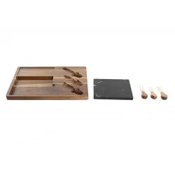 PLANCHE FROMAGE BOIS ACACIA AVEC ACCESSOIRES 36x27x2cm
