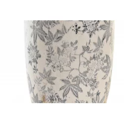 VASE OREILLES FLEURS BLANC ROMANTIQUE GRÈS D13xH35cm