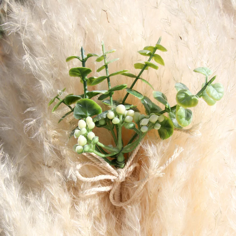 BOUQUET D'EUCALYPTUS VERT ET BLANC 14CM