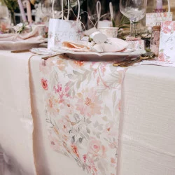 CHEMIN TABLE DAHLIA MOUSSELINE BLANC ET