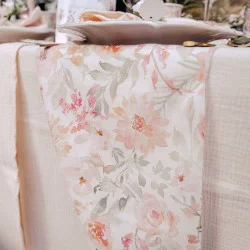 CHEMIN TABLE DAHLIA MOUSSELINE BLANC ET
