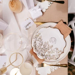 ASSIETTES X8 JOLIS BRINS BLANCHES ET OR