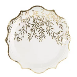 ASSIETTES X8 JOLIS BRINS BLANCHES ET OR