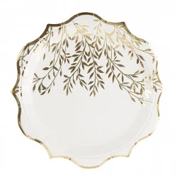 ASSIETTES X8 JOLIS BRINS BLANCHES ET OR