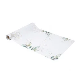 CHEMIN TABLE BOTANIQUE TISSU BLANC FEUIL