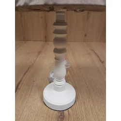 LAMPE EN BOIS BLANCHE ABAT JOUR GRIS ASPECT LIN H38xD22cm