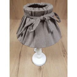 LAMPE EN BOIS BLANCHE ABAT JOUR GRIS ASPECT LIN H38xD22cm