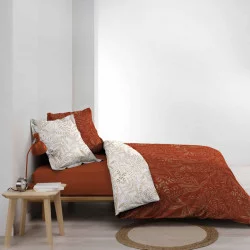 PARURE DE LIT 2 PERSONNES BELFLOR TERRACOTTA OR BLANC 240x220cm