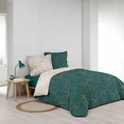 PARURE DE LIT 2 PERSONNES BELFLOR ÉMERAUDE OR BLANC 240x220cm
