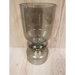PHOTOPHORE LED VERRE GRIS D13xH29cm