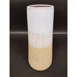 VASE BLANC BEIGE NATUREL ÉMAILLÉE D13xH27.5cm
