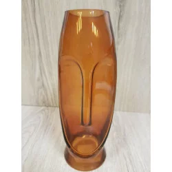 VASE VISAGE EN VERRE AMBRE H25xD8.3cm