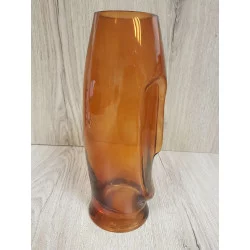 VASE VISAGE EN VERRE AMBRE H25xD8.3cm