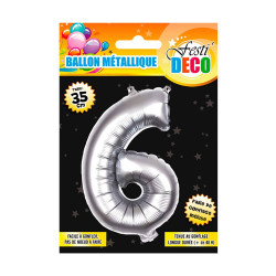 BALLON METALLIQUE 6 ARGENT 35CM