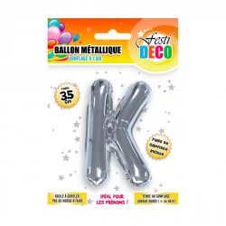 BALLON LETTRE K MÉTALLIQUE ARGENT H35cm