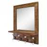 MIROIR EN MANGUIER AVEC 1 ÉTAGÈRE ET 4 PATÈRES EN PORCELAINE