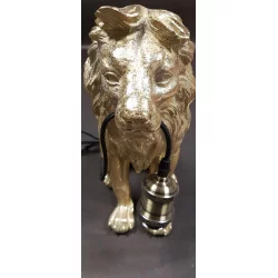 LAMPE LION DORÉ MÉTAL ET RÉSINE