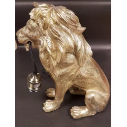 LAMPE LION DORÉ MÉTAL ET RÉSINE