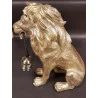 LAMPE LION DORÉ MÉTAL ET RÉSINE