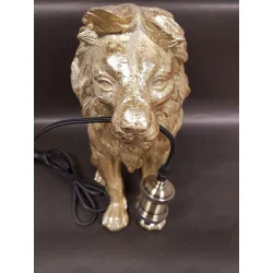 LAMPE LION DORÉ MÉTAL ET RÉSINE