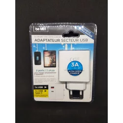 ADAPTEUR SECTEUR USB + TYPE C 3A
