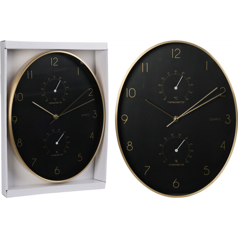 HORLOGE OVALE ALU DORE FOND NOIR 34,5X27