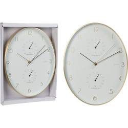 HORLOGE OVALE ALU DORE FOND BLANC 34,5X2