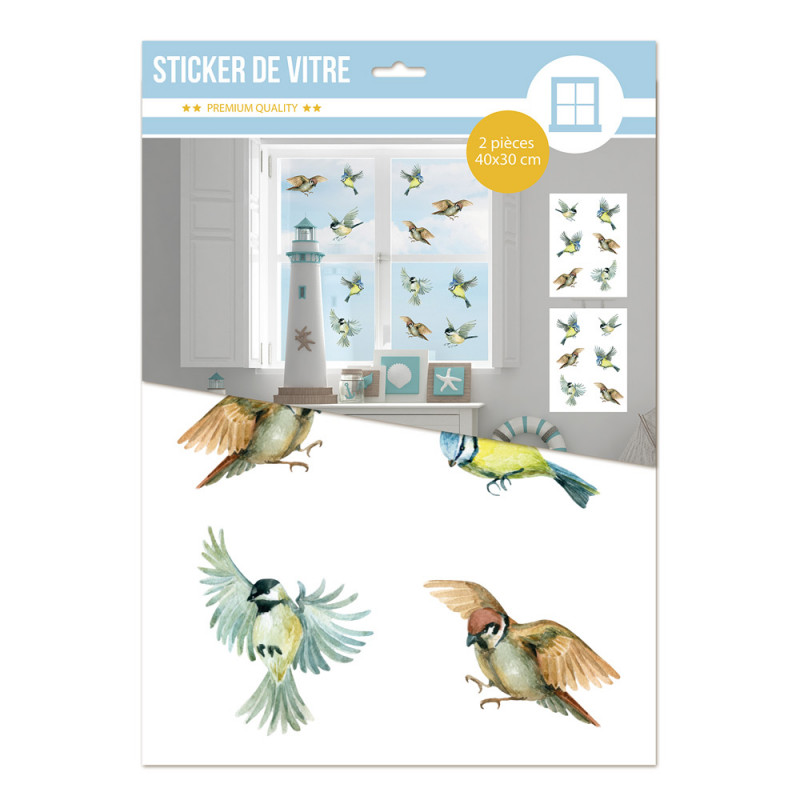 STICKER DE VITRE OISEAUX AQUARELLES STICKER DE VITRE OISEAUX AQUARELLES