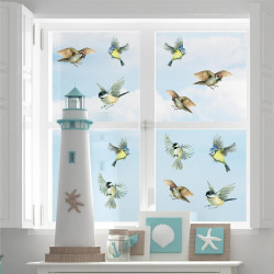 STICKER DE VITRE OISEAUX AQUARELLES