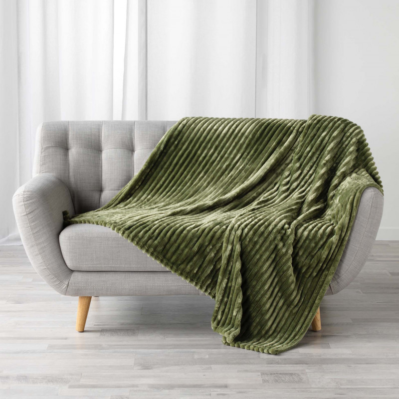 PLAID KALIE KAKI 125x150CM FLANELLE JACQ