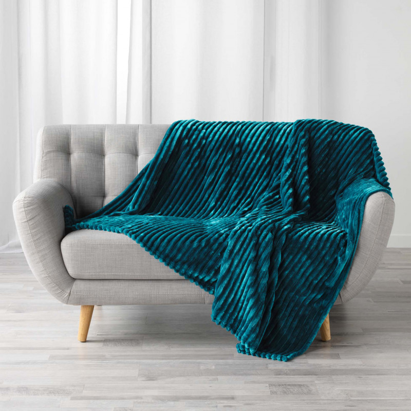 PLAID KALIE BLEU 125x150CM FLANELLE JACQ