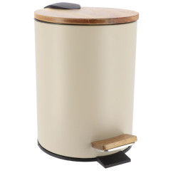 POUBELLE BEIGE METAL/ACACIA FREIN DE CHU