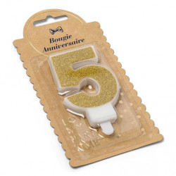 BOUGIE ANNIVERSAIRE 5 PAILLETTÉ OR 7.3CM AV