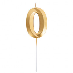 BOUGIE CHIFFRE 0 GRAPHIQUE OR 7 CM SUR