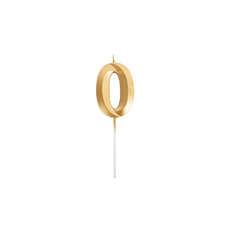BOUGIE CHIFFRE 0 GRAPHIQUE OR 7 CM SUR