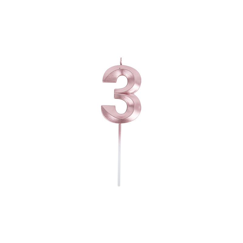 BOUGIE CHIFFRE 3 GRAPHIQUE ROSE GOLD