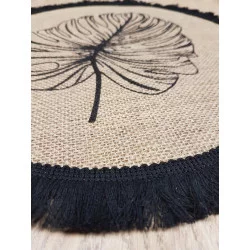 SET DE TABLE MOGADOR NOIR JUTE AVEC FRANGES D38cm